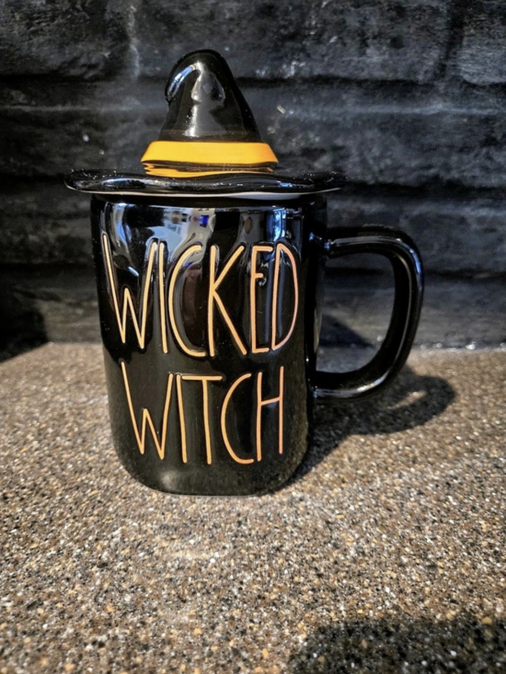 Rae Dunn Wicked Witch Topper Mug Black & Orange